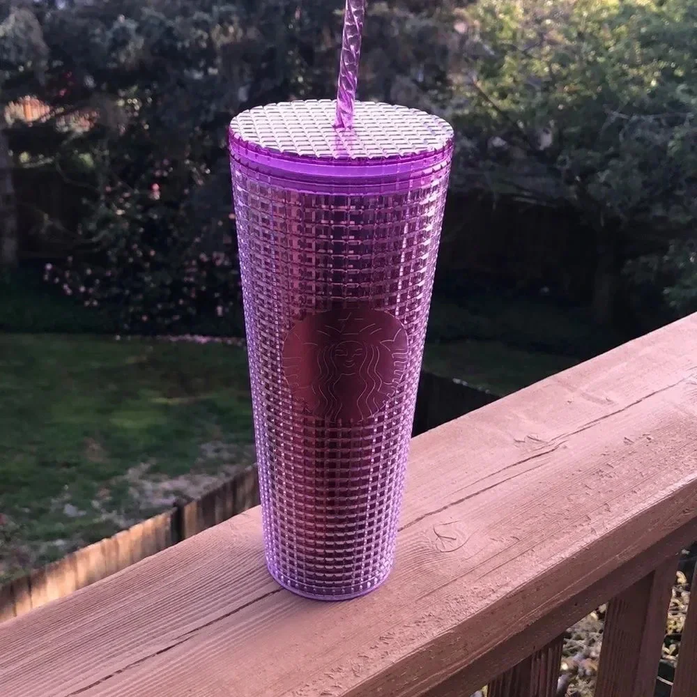 STARBUCKS 2021 summer purple and pink grid tumbler
